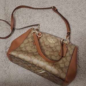 COACH Mini Christie Carryall Purse Crossbody Signature Brown Gold Logo